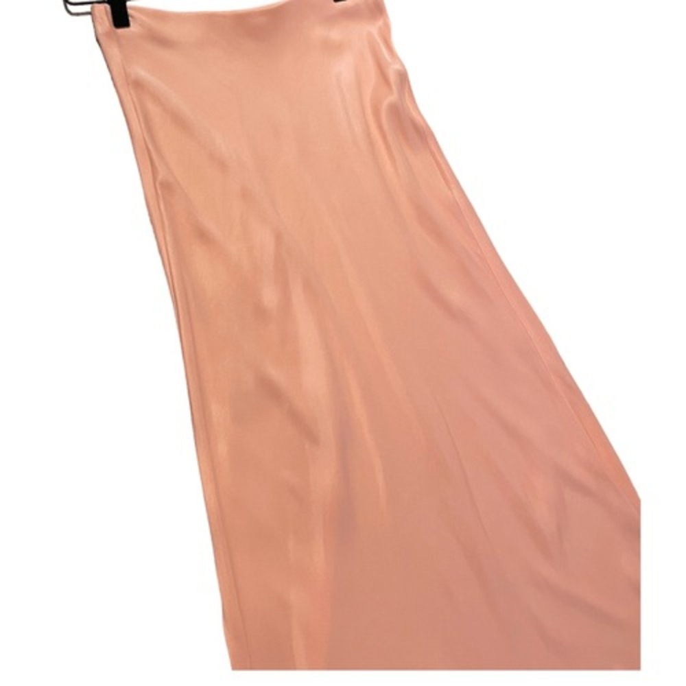 Zara Peach Satin Midi Skirt Bias Cut Viscose Slip Skirt XS Feminine Romantic - Picture 4 of 10